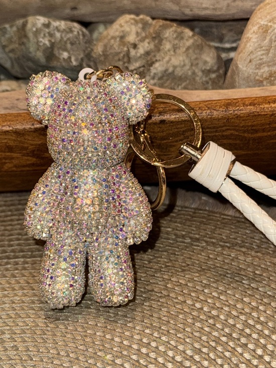 Accessories - Sparkling Crystal Teddy Bear Keychain - Ivory